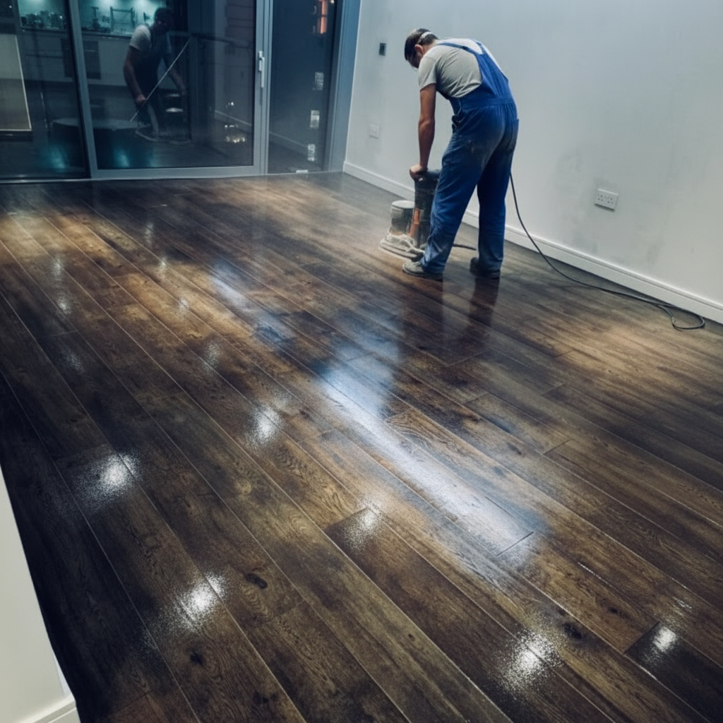 Екип от специалисти по циклене на паркет и лакиране