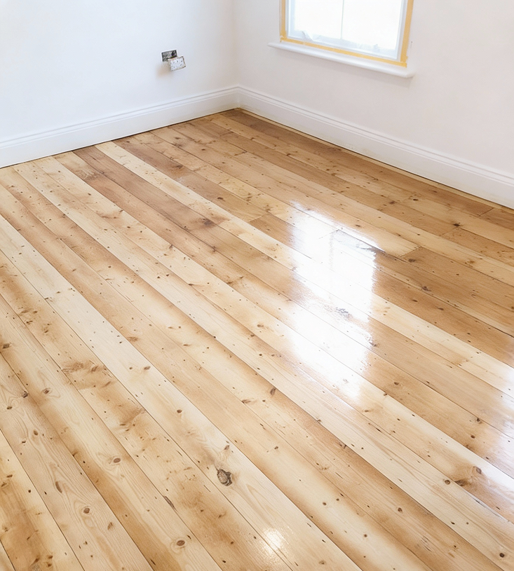 Майстор извършва укрепване и циклене на масивно дюшеме за постигане на идеално гладка подова настилка.